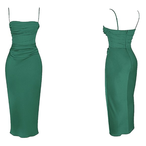 HOUSE OF CB 'Teia' Forest Draped Corset Midi Dress NWOT - Picture 7 of 10